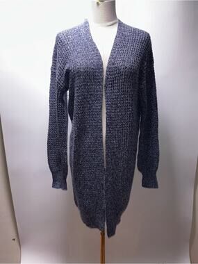 SHEIN Long Open Knit Cardigan - Heathered Blue Size M